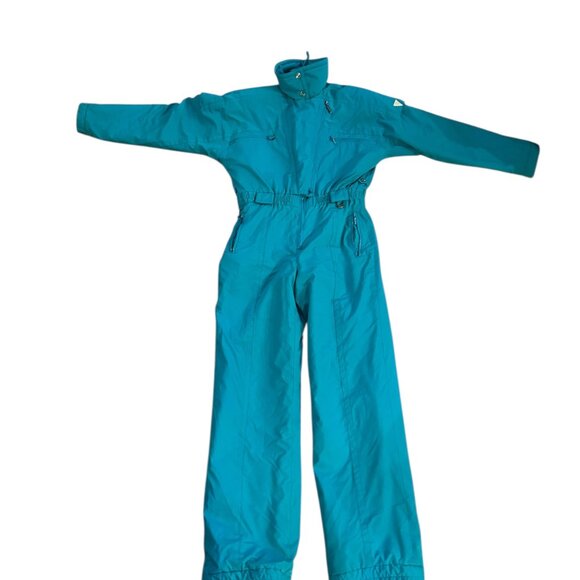 Vintage Fera Skiwear Turquoise One-Piece Ski Suit Sz 8 80s Retro Bright Bold - Picture 6 of 13